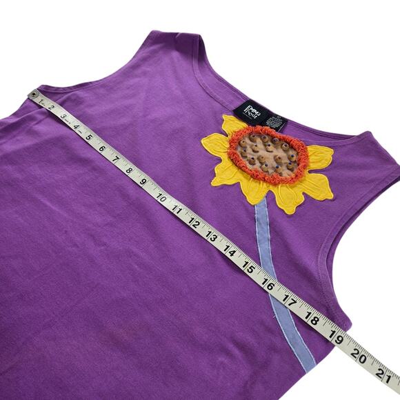 Vintage 90's Emma Tricot Purple Sunflower Tank Sleeveless Top Shirt Beaded Artsy - Picture 7 of 8